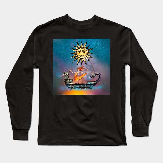 Christmas Vintage Sun Galaxy Dream Boat Long Sleeve T-Shirt by PG Illustration